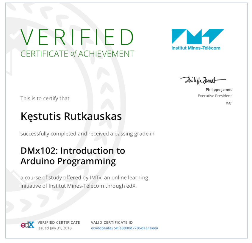 DMx102: Introduction to Arduino Programming Certificate